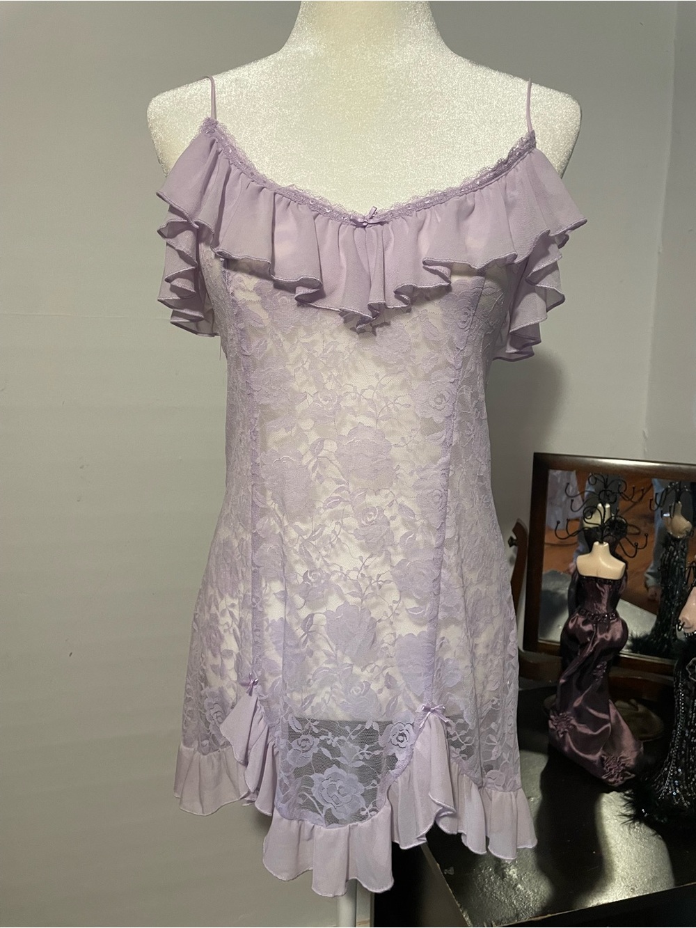 Urban Outfitters Lavender Lace Ruffled Chemise Slip